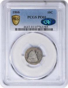 1866 Liberty Seated Silver Dime PO01 PCGS (CAC) - Imagen 1 de 4