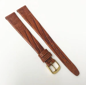 Time Fashion Genuine Teju Lizard Brown Tone 13mm Leather Gold Buckle Watch Band - Picture 1 of 5