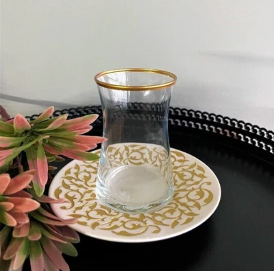 Juego de té turco bordado de porcelana, vidrio limpio de calidad, juego de té hecho a mano Foto 1 de 4