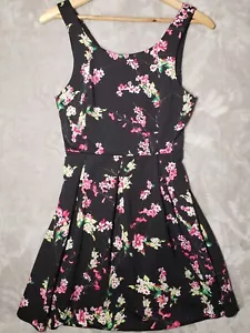 Express Women's Dress Size 6 A-line Black W/ Pink And Green Flowers - Picture 1 of 12