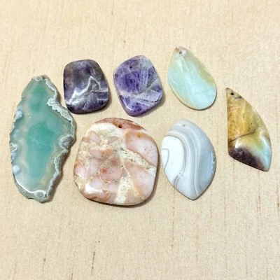 Lote de colgantes de piedras preciosas semipreciosas - ágata, amatista, cuarzo y piedra de jaspe x7 Foto 1 de 4