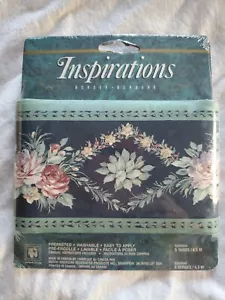 4 Matched Lot # Inspirations By Norwall Navy & Green Floral Wallpaper Border - Picture 1 of 4