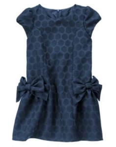 GYMBOREE HOLIDAY SHINE NAVY TEXTURED DOT w/ BOW SIDES DRESSY DRESS 5 8 NWT - Picture 1 of 1