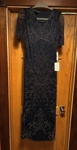 Pisarro Nights Perlen Netz Säulenkleid Navy D2451 3/4 Arm 12 Neu - Bild 1 von 5