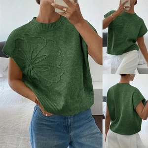 Ladies Pullover Crochet Flower Tank Tops Casual Baggy Loose Sweater Jumper Size - Picture 1 of 16