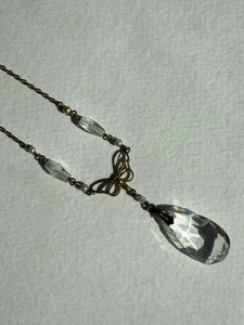 ANTIQUE ART DECO GOLD PLATED CLEAR SPARKLY PASTE NECKLACE - Picture 1 of 5