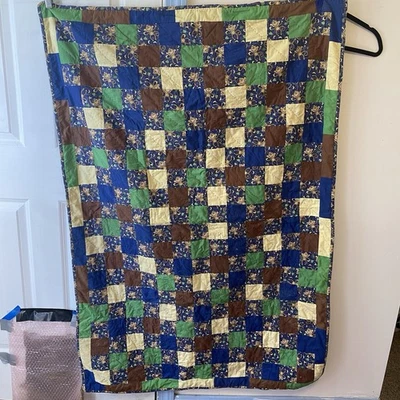 "Manta bebé vintage costura a mano acolchada retazos mono selva 52x35"" multicolor" Foto 1 de 4