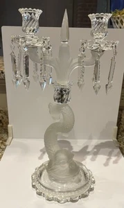 Baccarat Style Frosted Dolphin Crystal Prism Glass Candelabra Double Arm - Picture 1 of 23
