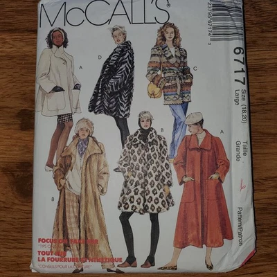 McCalls #6717 женское пальто узор.  Размер 18 и 20 напечатано 1993. НЕРАЗРЕЗАННЫЕ - Изображение 1 из 2