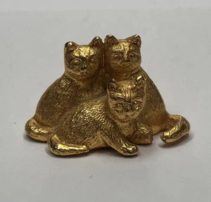 🐱 Vintage Figur 3 Katzen aus vergoldetem Messing - Deko Skulptur Miniatur - Bild 1 von 5