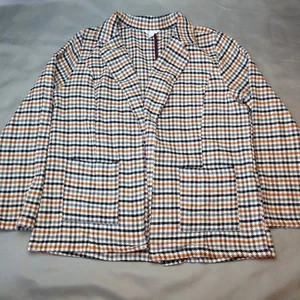 Cato Women Lg Stylish Career 100% Cotton Blazer Multicolor Plaid Jacket Pockets - Picture 1 of 12