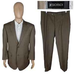 Bachrach 2 Piece 100% Wool Olive Green Sharkskin Suit 41S Flat Front Pants 33X27 - Bild 1 von 15