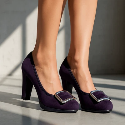 Zapato de coche para mujer UK 3 EU 36 púrpura gamuza hebilla zapatos de tacón alto hecho en Italia Foto 1 de 4