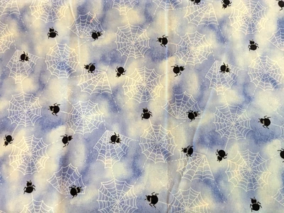 1 Yard Ribbit Blue Spider Halloween Quilting Fabric Sue Kruger Northcott 36x42 - Image 1 of 4
