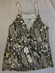 Damen Venus Silber Pailletten Tank Top Small Party Y2K Clubbing - Bild 1 von 7