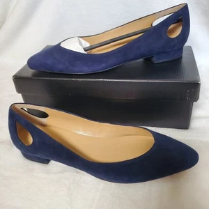 Talbots scamosciato indaco Edison tacco basso ritaglio nuovo con scatola taglia 9,5 M punta mandorla comfort - Foto 1 di 8