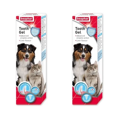 1033040 2 x 100G BEAPHAR CAT DOG PET TOOTH GEL NO BRUSHING DENTAL CARE LIVER FLAVOUR