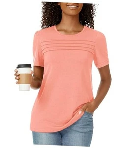 Womens Tops Short Sleeve T Shirts 2025 Trendy Dressy Casual Summer Small Coral - Picture 1 of 7