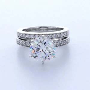 14K Gold Engagement Ring Set Vintage 4.38 Carat Round Lab-Grown Diamond G VS2 - Picture 1 of 12