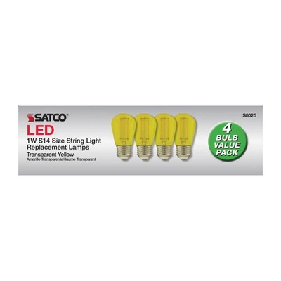 Satco S8025 - 1 Watt LED S14 Outdoor Transparent Yellow String Light Bulb (4 PK) - Image 1 of 4