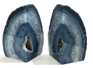 Par de sujetalibros de piedra natural geoda de cuarzo cristal pulido ágata azul profundo 4 libras - Imagen 1 de 9