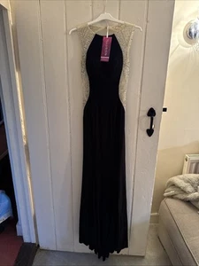 Tiffanys Mila Illusion Open Back Evening Party prom dress UK2 Embellished Black - Picture 1 of 9