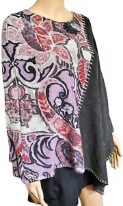 Chico's Poncho L/XL Purple Gray Wool Cotton Asymmetrical Pullover Knit NWOT - Picture 1 of 5