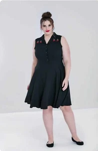 Hell Bunny Cherry Bonbon Dress Black Size 22 (UK) 4XL Hell Bunny 50s Rockabilly - Picture 1 of 4