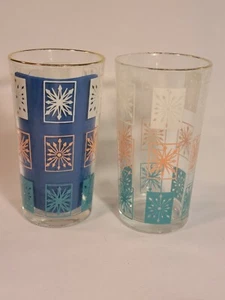Paar weiße rosa & blaue Vintage große Gläser geometrische Atompfeile Goldrand - Bild 1 von 6