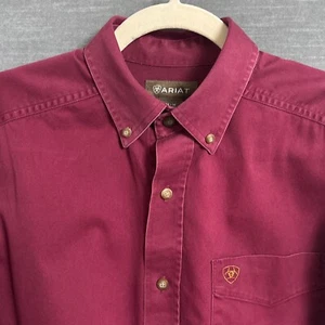 Ariat Shirt Mens M Burgundy Twill Classic Long Sleeve Cowboy Riding Western Work - Picture 1 of 11