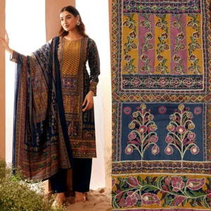 NT BLUE PRINTED MUSLIN SILK INDIAN PAKISTANI READYMADE LADIES SALWAR KAMEEZ SUIT - Picture 1 of 4