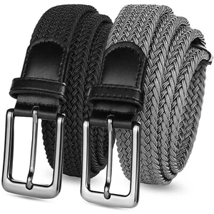 Paquete de 2 cinturones elásticos trenzados elásticos para hombre, cinturón tejido para pantalones informales de golf - Imagen 1 de 23