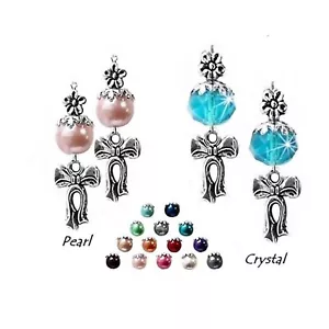 Earrings bow charm with pearl or crystal, choose color and fittings - Picture 1 of 19