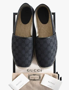 🆕️GUCCI Black GG Monogram Canvas Men's Espadrille Slip-on Shoes 10 US-10.5 - Picture 1 of 13