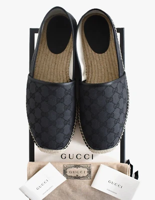 🆕️GUCCI Black GG Monogram Canvas Men's Espadrille Slip-on Shoes 10 US-10.5 - Image 1 of 4