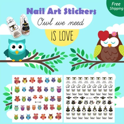Nail Art Stickers Water Transfer Owl To-wit to-whoo Colorful Halloween