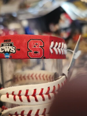 NC STATE WOLFPACK CWS COLLEGE WORLD SERIES RED BASEBALL BRACELET LEATHER - Image 1 of 4