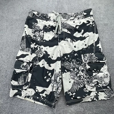 JOE BOXER Swim Trunks Mens Small Mesh Lined Cargo Pockets Wings Black 10" Inseam - Image 1 of 4