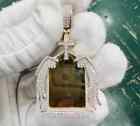 1.80Ct Real Moissanite RIP Cross Picture Frame Pendant 14K Yellow Gold Plated