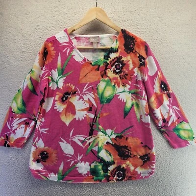 Chicos Blouse Womens Medium 1 Pink Floral Colorful Long Sleeve Shirt Pullover - Image 1 of 4
