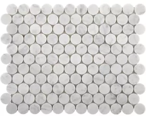 Carrara White Marble Mosaic Tile, 1 Inch Penny Round, Polished - Picture 1 of 4