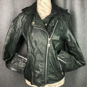 Doma Green Leather Biker Moto Jacket Women's M - Picture 1 of 13