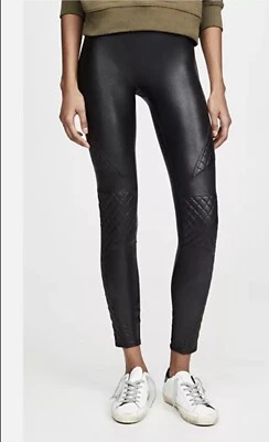 Spanx Sz M Faux Leather Moto Quilted Leggings Black High Rise - Image 1 of 4