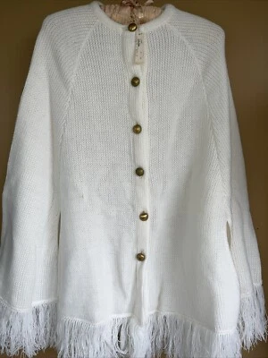 Sturbridge White Cable Knitted Poncho Cape Buttoned Front  One Size W/ Tags - Image 1 of 4