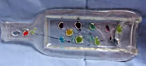 Vintage Slump Melted Clear Glass Bottle Trivet Serving Tray Multicolored Dots - Picture 1 of 5