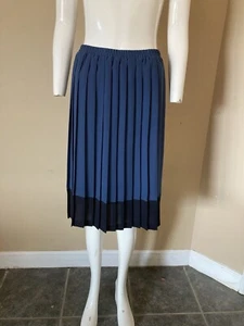 Leslie Fay Vtg Pleated Skirt Size 14P Blue Black Elastic Waist - Picture 1 of 9