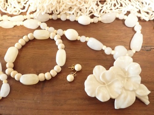 OFF WHITE Collana bracciale spilla studio vintage fatto a mano ER ~ tutto bianco bianco sporco crema