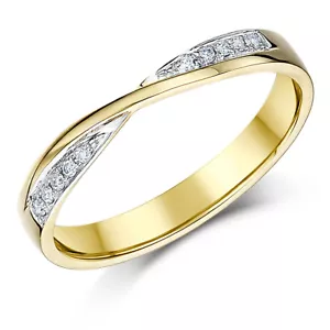 9ct Yellow Gold Crossover Diamond Wedding Ring 3mm Ring - Picture 1 of 3