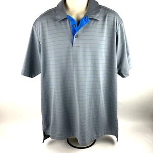 Adidas Climalite Mens Golf Polo Gray Blue Stripe Tenaska Logo Size Large EUC - Imagen 1 de 5