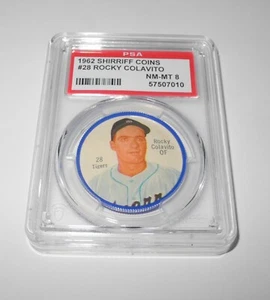 1962 Shirriff Canadian Baseball Coin Salada 28 Rocky Colavito Tigers PSA 8 NM-MT - Picture 1 of 2